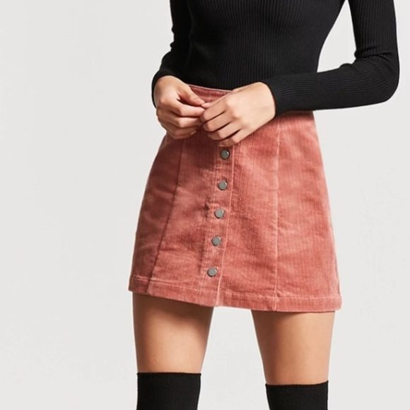 Forever 21 Dark Blush Pink Denim Button Skirt - Picture 1 of 6